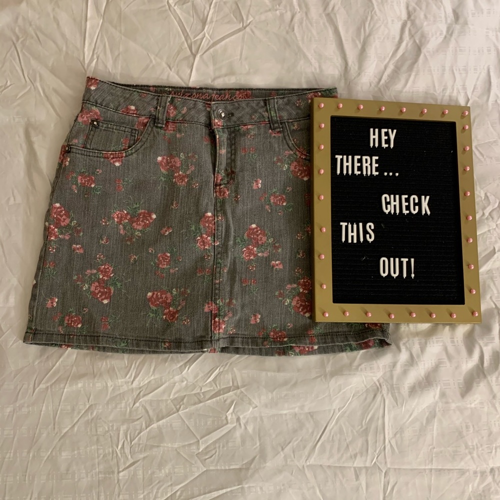Grey Floral Arizona Jean Mini Skirt